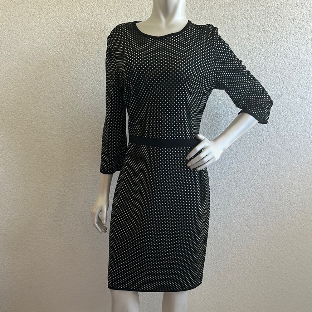 St. John Black and White Sheath Dress 3/4 Sleeve Crew Neck